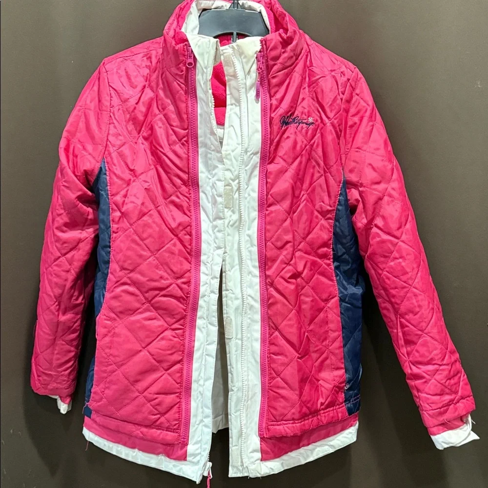 Weatherproof White and Pink Kids Raincoat with Navy Accents